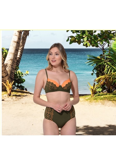 Shopiolog Kadın Lazer Kesimli Sütyen Kaplı Bikini Mor
