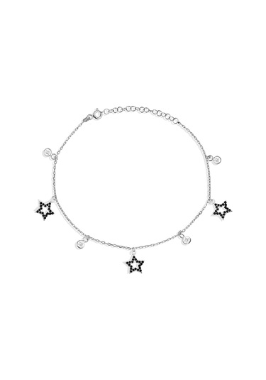 Argentum Concept - Siyah Taşlı Gümüş Yıldızlı Halhal - H005001 Gümüş