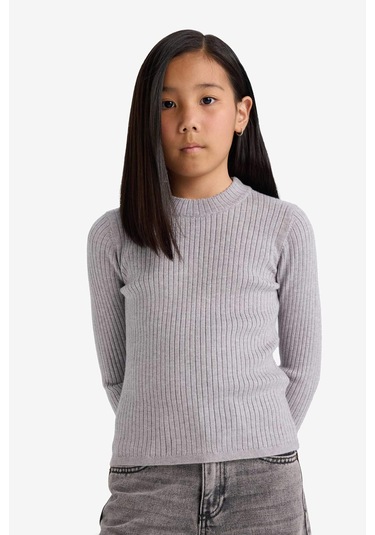 Defacto Kız Çocuk Fitted Bisiklet Yaka Ribana Kazak E9849a825augr28 Gri