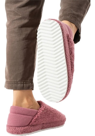 Kadın Lastikli Kaymaz Taban Peluş Havlu Kumaş Ev Ayakkabısı Panduf Pembe-pembe Pembe
