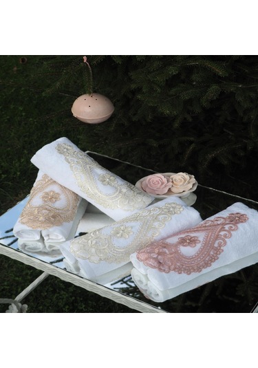 Finezza Nadide Pamuk Güpürlü Krem&Bej&Pudra&Gri Havlu Seti 50x90