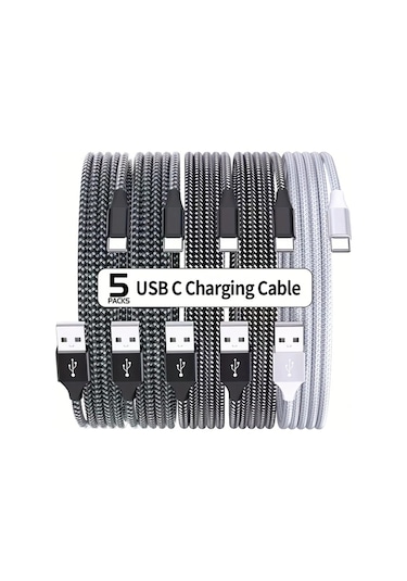 Willowhaven 5 Adet Karışık Usb Type C Kablosu 6 6ft Hızlı Şarj 3a