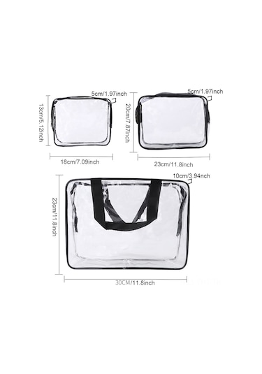 Hangfox Siyah Orta Boy Pvc Şeffaf Organizer Çanta - Su Geçirmez, Kauçuk Çekmeceli, Makyaj-seyahat-eşya Saklama Çantası Siyah