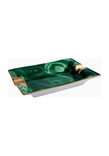 Malachite Porselen Kül Tablası 24k Altın Detaylı