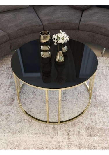 Kech C Orta Sehpa Gold Siyah Cam Aynalı Gold Siyah