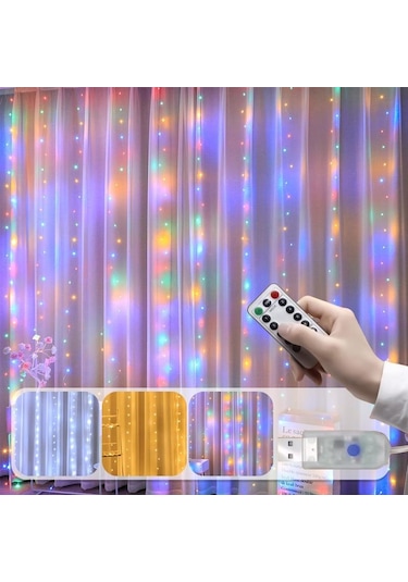 Mavi Perde Çelenk Led Dize Işıklar Festivali Noel Dekorasyon 8 Modu Usb Uzaktan Kumanda Tatil Peri Işıkları Yatak Odası Ev Için 3m W X2m H 200 Leds Mavi