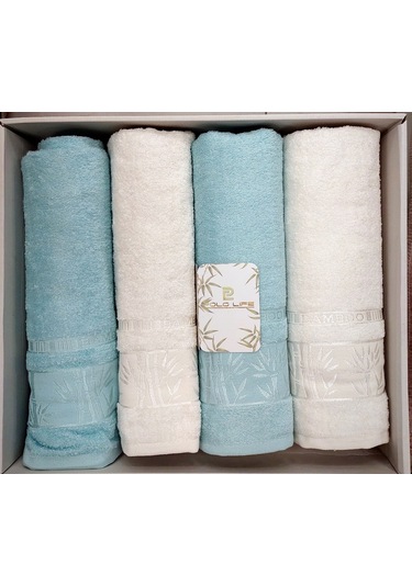 Polo Life 4 Parça Bamboo Hamam Seti Büyük Boy , Banyo Havlu Takımı-krem Turkuaz Krem - Turkuaz