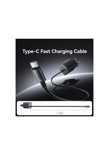 Usams Cc264 Gan Hızlı Şarj Cihazı Bloğu 30w Çift Bağlantı Noktalı Duvar Şarj Cihazı, C Tipi Kablo , Ab Tak Siyah