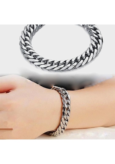 Erkekler Bilezik Küba Link Zinciri Katı Miami Kadın Kaplama Bordür Bileklik Takı 17x0.6 Cm 18x1.2cm Gümüş