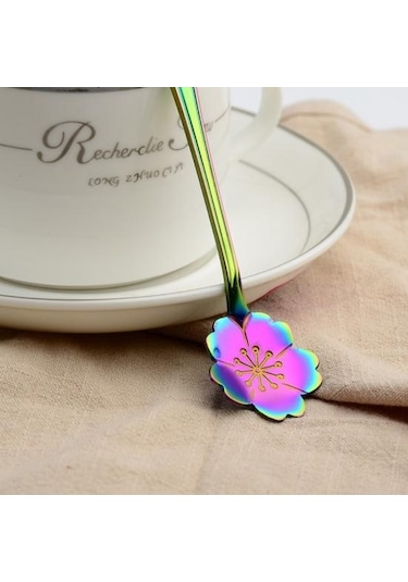 8 Adet Çiçek Paslanmaz Çelik Kahve Çay Bardağı Kaşık Çay Kaşığı Mutfak Aracı Hediye Gümüş