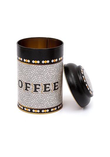 Mosaic Coffee Desenli Yuvarlak Metal Kutu, 10.5 X 15 Cm, 1.1 Lt