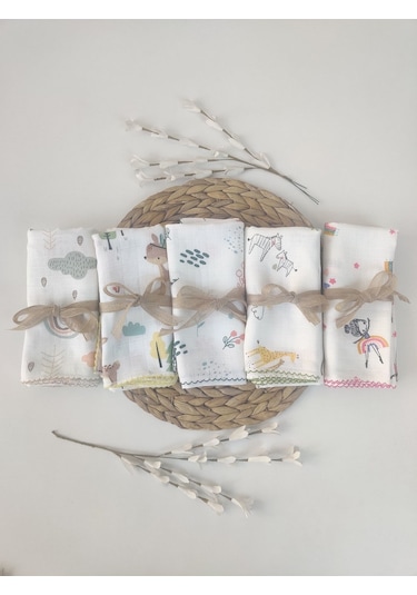 Desenli Müslin Kız Erkek Bebek Battaniyesi Oeko-texli %100 Pamuklu Puset Örtüsü Yenidoğan 90x80cm Pembe