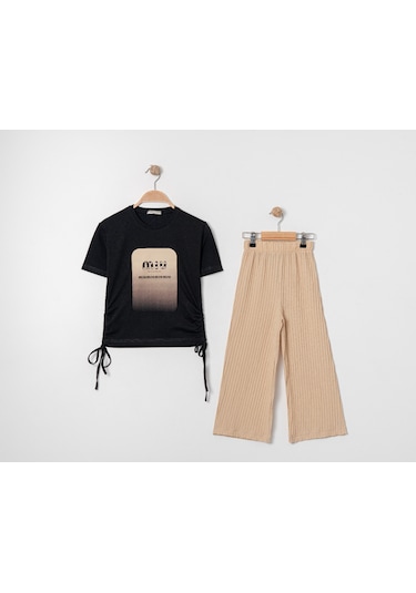 Kız Çocuk Mıu Taşlı İkili Dokuma Takım G-7276 Siyah