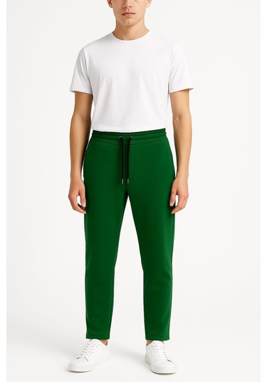 Erkek Düz Paça 3 İplik Şardonlu Rahat Kesim Premium Kumaş Eşofman Altı Zümrüt