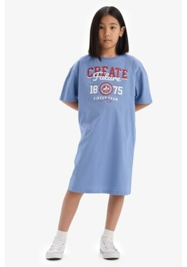 DeFacto Kız Çocuk Oversize Geniş Kalıp Bisiklet Yaka Baskılı Kısa Kollu Yazlık Elbise E5805A825HSBE418 DeFacto Kız Çocuk Oversize Geniş Kalıp Bisiklet Yaka Baskılı Kısa Kollu Yazlık Elbise E5805A825HSBE418