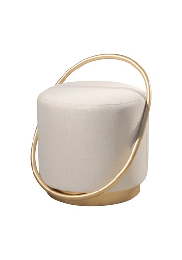 Loop Serisi Puf, Metal Halkalı Puf, Makyaj Oturağı ,puf Bench Montajsız Oturak Gold Metal Ayaklı Beyaz