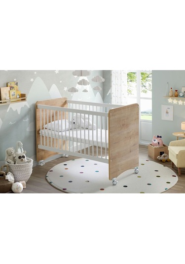 Babywhen 1026 - Tekerlekli Kademeli Pratik Bebek Beşik 60x120 Ahşap