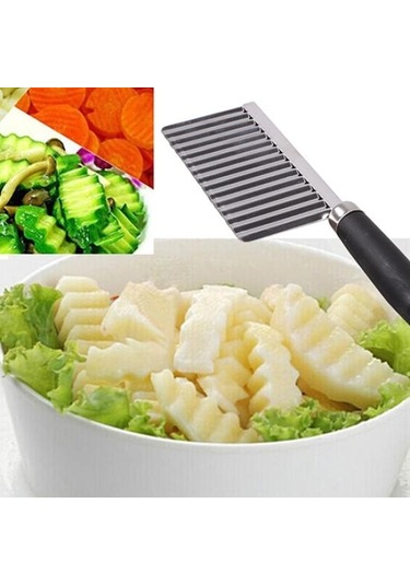 Paslanmaz Çelik Patates Cipsi Sebze Kırışık Kesici Bıçak Dilimleme Dalga Bıçağı Gümüş