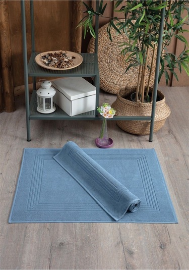 2'li Ayak Havlusu Seti-çerçeveli & %100 Pamuk Havlu Takımı İndigo