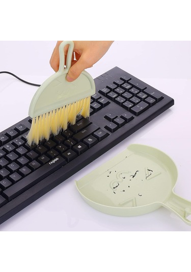Yeşil Mini Tozpan Ve Toz Fırçası Seti, Küçük Süpürge Ve Tozpan, Po Nj