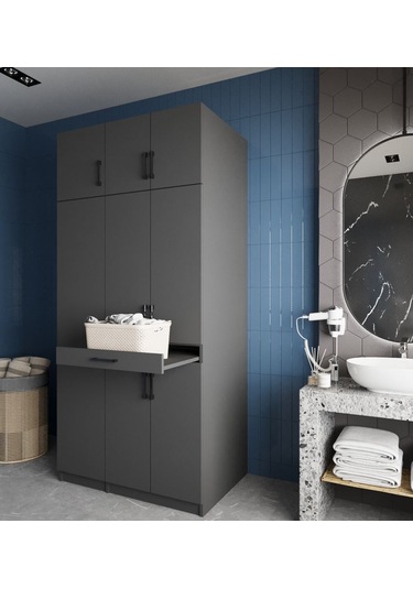 Vita Çamaşır Ve Kurutma Makinesi Dolabı Banyo Dolabı Antrasit Antrasit