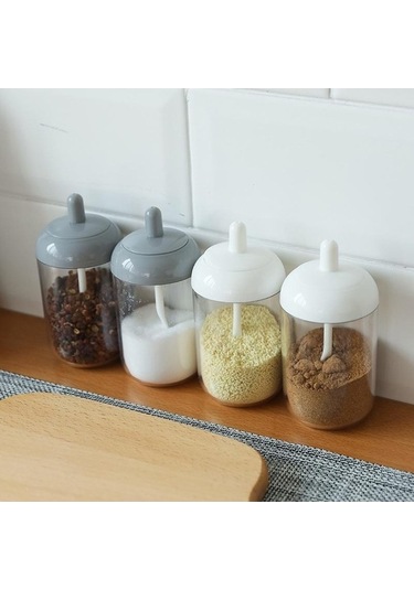 Novahub Gri Kapaklı Baharat Kavanoz Seti, Plastik Ot Çeşni Teneke Tuz Saklama Kabı, Mühür Kutusu, Biber Denizleri, Kullanışlı Kaşık, Sağlıklı Malzeme, Pp+pc, Pratik Tasarım Gri
