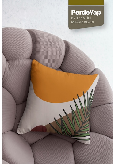 Özel Tasarım Bal Rengi Palmiye Desenli 4lü Kırlent Kılıfı