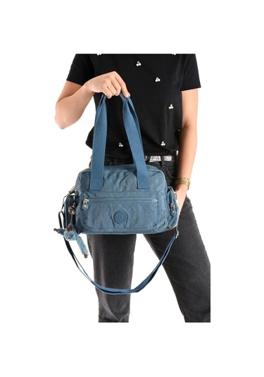 Omuz Çantası Çok Cepli Hafif Klinkır Kumaş 30 20 Cm Çapraz Askılı Postacı Çanta Kol Çantası Mavi