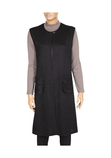 Hesna Kadın Naz Şönil Cep Kombinli Siyah Yelek Siyah