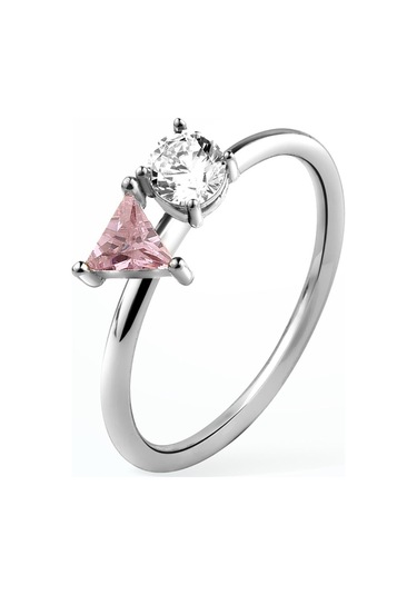 14 Ayar Altın Kaplama Kişiselleştirilebilir Üçgen Ve Yuvarlak Taşlı Yüzük - Rs00107 Altın