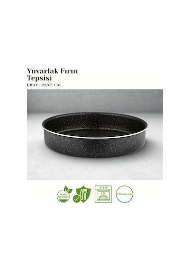 28 Cm Granit Yuvarlak Fırın Tepsisi - Siyah Siyah