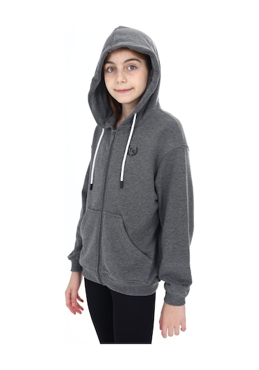 Toontoy Kız Çocuk Baskılı Hırka Antrasit Melanj