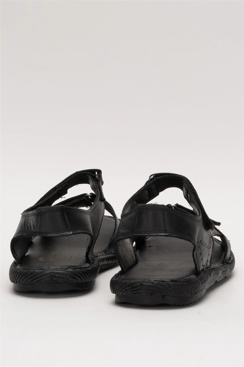 Erkek İçi Dışı Hakiki Deri Ortopetik Yazlık Esnek Ve Çok Hafif Günlük Ayakkabı Sandalet Siyah Siyah