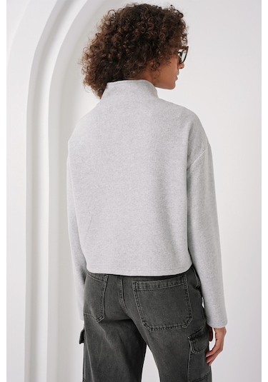 Bigdart 55449 Fermuarlı Yaka Örme Sweatshirt - Gri