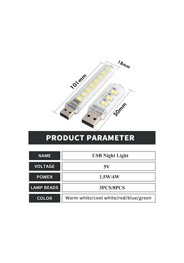 Sıcak Beyaz 2 Adet Led Mini Usb Gece Lambası Taşınabilir U-disk Lambası 3led Okuma Lamba Mini Kitap Işıkları Gece Lambası 56853592 Sıcak Beyaz