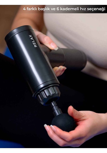 Relax 4 Başlıklı Titreşimli Sporcu Şarjlı Masaj Tabancası - Siyah