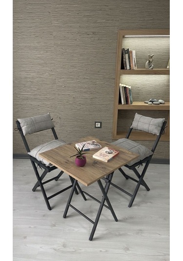 Balkon Bahçe Mutfak 3'lü Bistro Set Katlanır 2 Sandalye 1 Masa Bordo