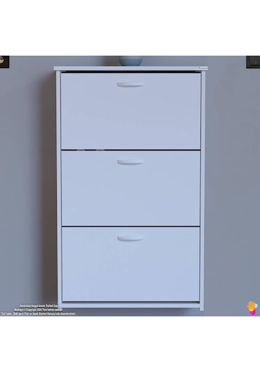 Modilayn West Asma Kapı Önü 72x116x26 Cm Lik 3 Düşer Kapak 6 Göz Bölmeli Ayakkabılık Beyaz