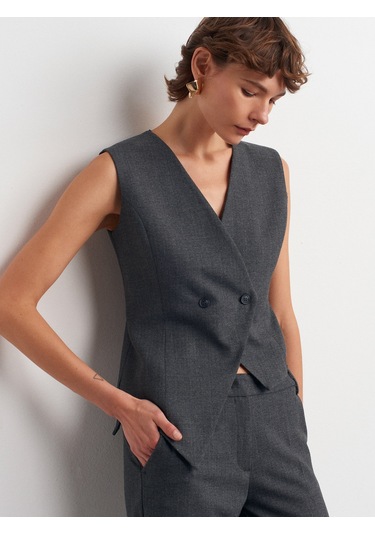 Dilvin 60599 Asimetrik Yelek-antrasit Antrasit