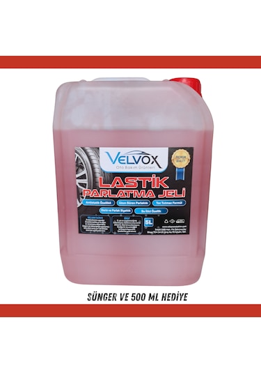 Velvox Lastik Parlatma Jeli 5 Lt Yoğun Kıvam + 500 Ml Ve Sünger