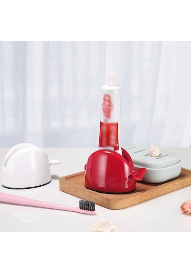 Kırmızı Banyo Aksesuarları Seti Haddeleme Diş Macunu Sıkacağı Tüp Diş Macunu Dağıtıcı Temizleyici Sıkacağı Diş Macunu Tutucu