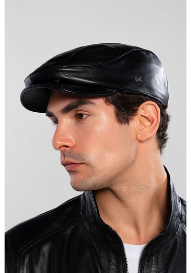Tamer Tanca Erkek Hakiki Deri Siyah Deri London Şapka 524 1134-1 Spk Y25 Sıyah Dr Siyah