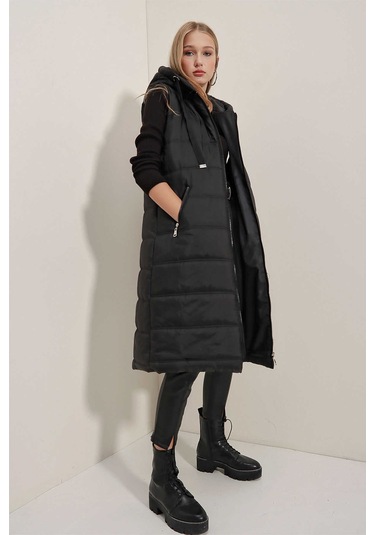 Gabria Kapişonlu Yelek Siyah