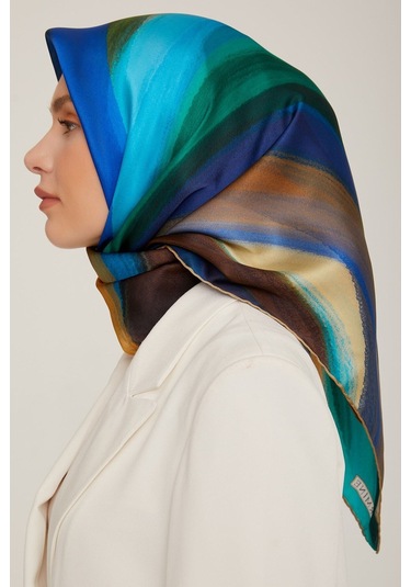 Armine 90 90 Sura Ipek Eşarp Gold Yeşil Saks Mavi Kahve