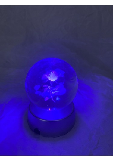 3d Led Işık Cam Küre Çiçek I Love You Pilli