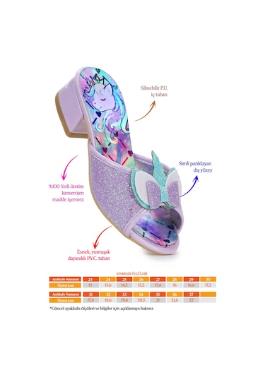 Kiko Kids Unicorn Kız Çocuk Topuklu Simli Abiye Terlik Lila Lila
