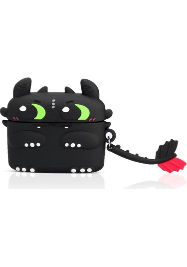 Apple Airpods Pro 3. Nesil 2025 Uyumlu Figürlü Silikon Kılıf Anahtarlıklı Kılıf Siyah - Yeşil