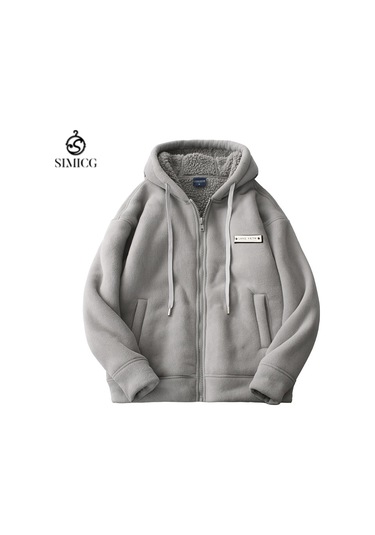 Erkekler İçin Ağır Ceketler, Peluş Kalın Fermuarlı Sweatshirtler, Pamuklu Dolgulu Ceketler Açık Gri