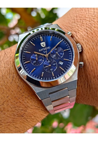 Raymond Star Serisi Lacivert Çelik Erkek Kol Saati Gümüş