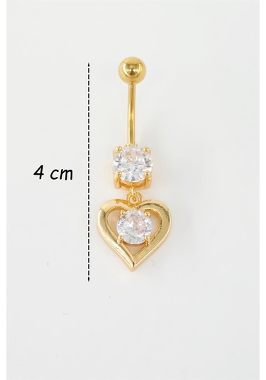 Kadın 316l Anti Alerjenik Sallantılı Kalp Figürlü Göbek Piercing Altın